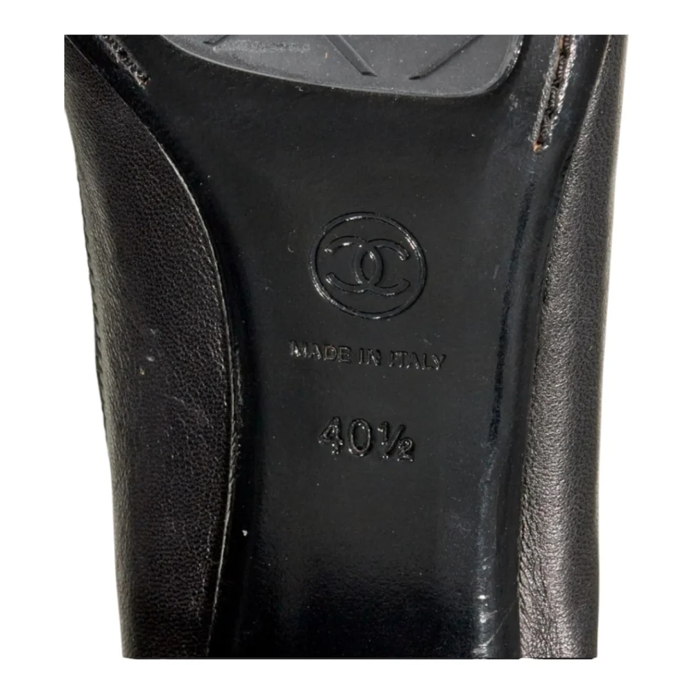 Chanel Stretch Spirit Black Leather Cap Toe Block Heel Pumps 40.5
